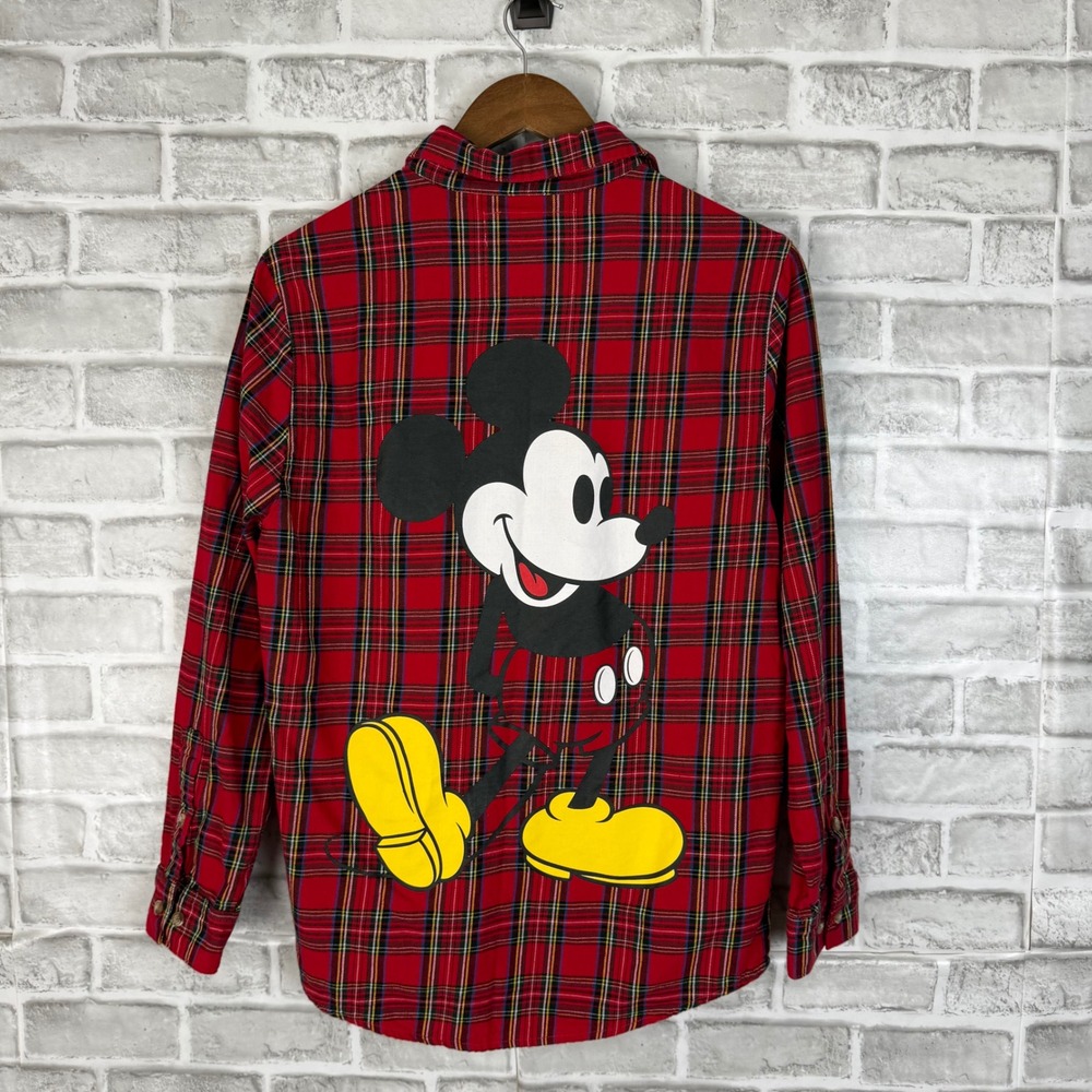 Cakeworthy Disney Mickey Mouse Red Plaid Flannel Shirt Embroidered Collar Small